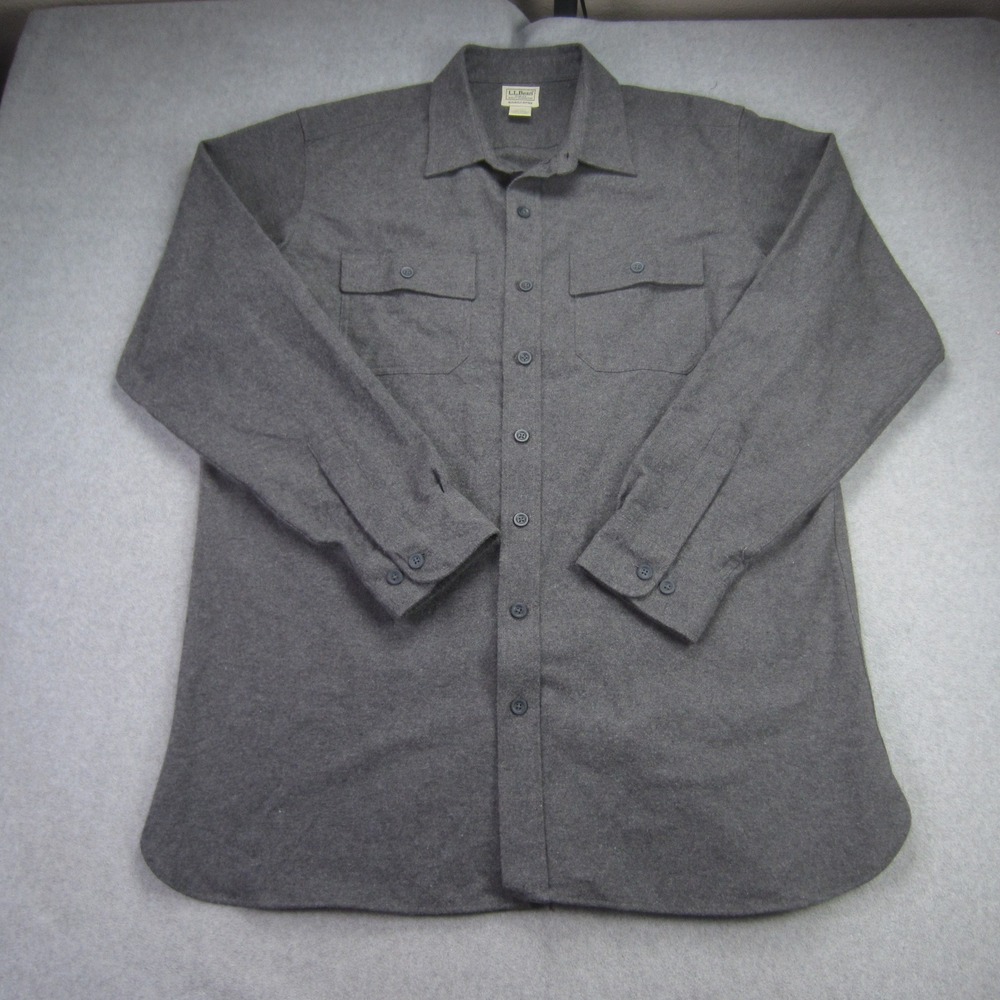 LL Bean Shirt Mens XL Tall Gray Flannel Slightly‎ Fitted Cotton Long Sleeve